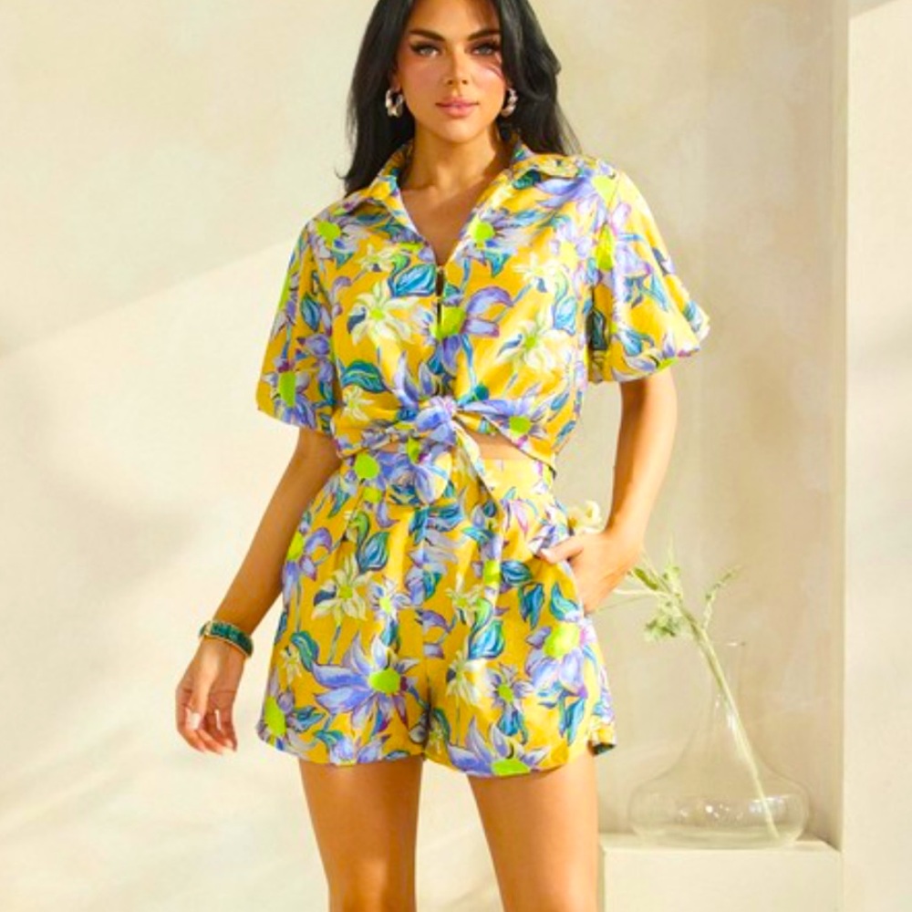 The Sang Floral Yellow and Purple 2 piece set